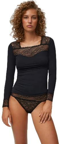 YSABEL MORA - Camiseta Manga Larga Encaje Elegante para Mujer, Ideal para Ocasiones Especiales, Detalles en Escote y Puños, Comodidad y Estilo Atemporal.