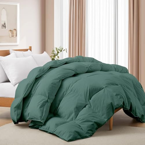 Deodar Piumino in Piuma d'Oca Matrimoniale Invernale 200x220 | 420gr/m² in Piumino e Piume per 4 Stagioni | Tessuto Puro Cotone | Lavabile | Certificato Öko-Tex e RDS | Verde