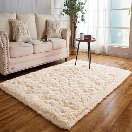 Achiiso Hochflor Teppich Beige,Teppich Flauschig Bettvorleger Schlafzimmer,rutschfest Teppiche Klein für Wohnzimmer, Kinderzimmer (Beige,60x120cm)