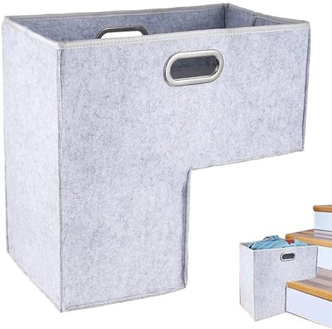 JIEBWCHA Cesta plegable de fieltro para escaleras, 42 cm, en de L, organizador plegable de tela de fieltro, diseño plegable para escaleras de madera, decoración del hogar, color negro