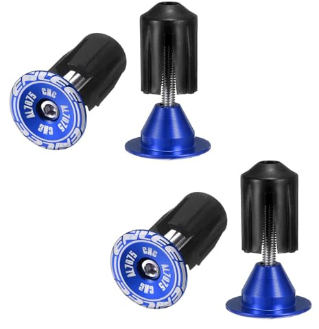 HARFINGTON 2 Pair Bike Handlebar End Plugs Aluminum Bar End Caps 24-35mm Adjustment Expanding Locking with Screw for MTB Road BMX Fixed Gear Bike, Blue