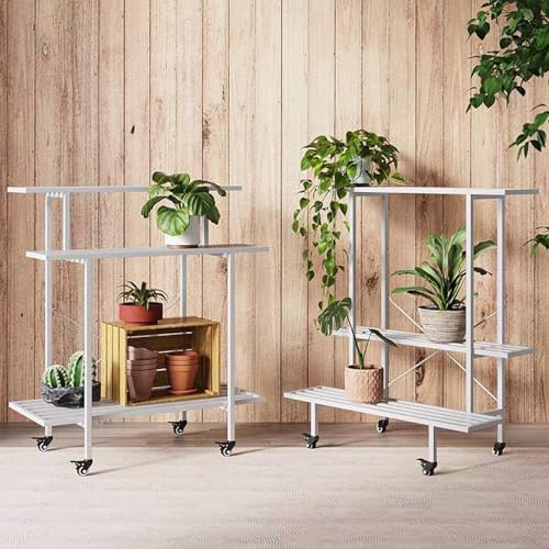 Estantería metálica tipo escalera de 2 o 3 niveles para plantas, estantería de hierro para flores para oficina y hogar, soportes blancos para flores, expositor de plantas para jardín, patio o esquina.