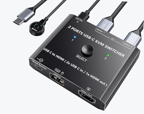 Camgeet USB C KVM Switch 2 PC 1 Monitor 4K@60Hz, Typ C KVM Switches für 2 Laptops share 1 Monitor und Maus/Tastatur, KVM Switch USB-C HDMI mit 2 USBC Kabeln und Desktop-Controller