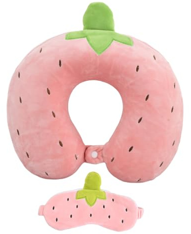 Astralong Almohada de Viaje en Forma de U, Cojin Avion Cuello con Espuma de Memoria para Niños y Adultos, Incluye Máscara para Ojos, Diseño de Animales Lindos, para Coche, Tren y Oficina (Rosa)