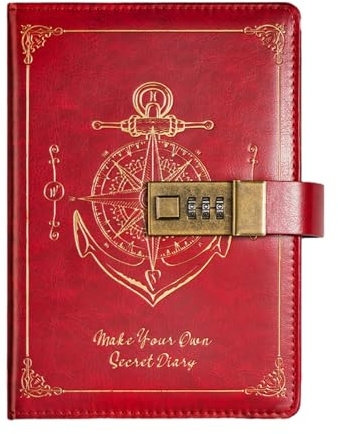 B6 Retro handbok med lås lösenord bok förtjockad kreativ dagbok-rubin röd