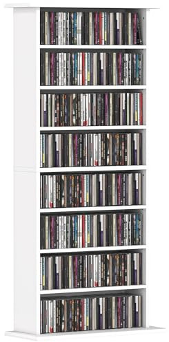 HOMCOM Mobile Porta CD con 6 Ripiani Regolabili, Scaffale Porta 360 CD/185 DVD Salvaspazio in Legno, Mobile Portacd con 8 Scomparti, per Soggiorno, Camera da Letto, Ufficio, 58x24x126.3 cm, Bianco