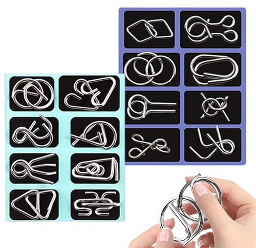 Yhsioaklo Jeu de Puzzle éducatif en Fil de métal - 16 pièces - Jeu de réflexion en Fil métallique - pour Filles, Adultes, Maison, fête, soirée de Jeu, Salle de Classe, Maternelle