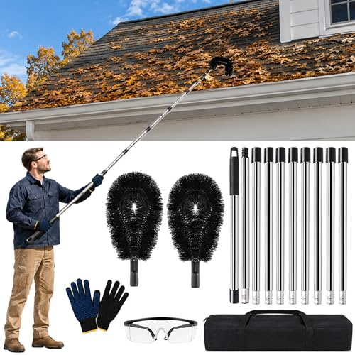 10.5FT Gutter Cleaner Kit, Flexible Brush Head, Extendable Pole Tool