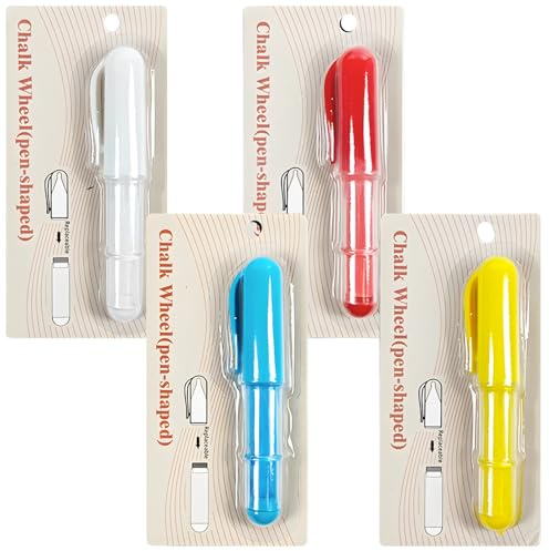 Kronabelle Tailor Chalk Pencils Set, 4 Pcs Fabric Markers in White, Red, Blue, Yellow Colors, Replaceable Tips for Crafting Projects