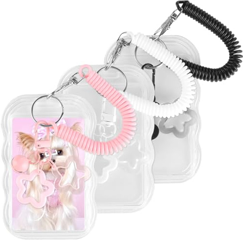 3 styck Photocard Holder nycklar, Star Bells ID-korthållare med avtagbar svängrygg, tvåsidigt ID-kortfodral för ID-kort, busskort, idolfotodisplay (vit, svart, rosa)