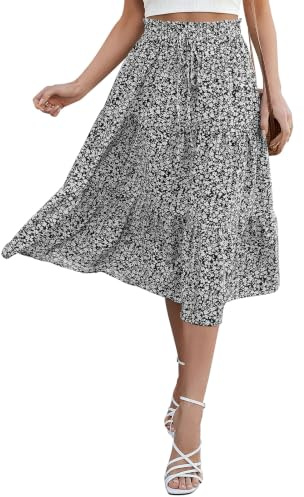 Olasfa Jupe Mi Longue Femme Été Taille Elastique Jupe Longue Femme