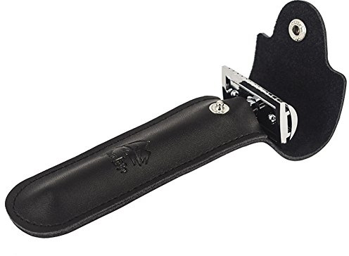 River Lake äkta läderfodral rakhyvel skyddande resväska för säkerhet rakhyvel dubbel kant säkerhetsfodral skydd rakning påse hållare/resväska, svart, Svart, 1 Count (Pack of 1)