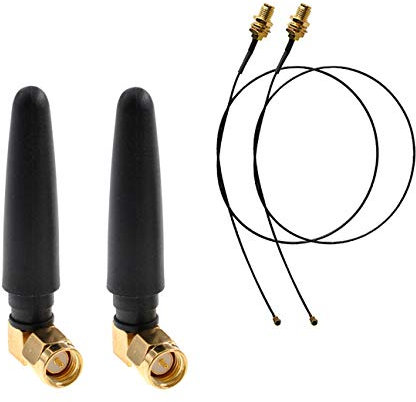 Oiyagai 2 Pezzi Antenna WiFi 433MHz 2.5dBi con Connettore SMA Maschio (Pin) e Cavo Pigtail Mini PCI U.FL a SMA Femmina RF1.13 (15cm)
