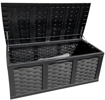Samuel ALEXANDER HUGE XXL 634 Litre PVC Strong Outdoor Garden Storage Box Garden Storage Seat, Decking Box Perfect For Cushions And Additional Storage In Black