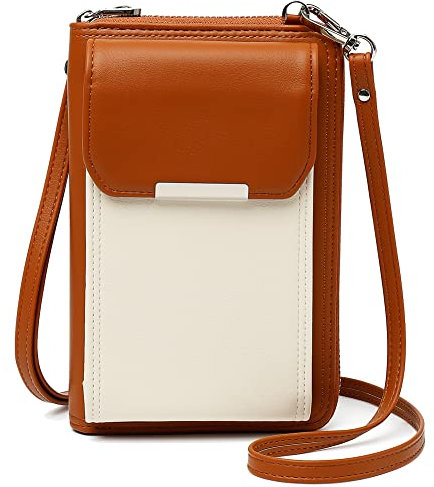 Aeeque Handytasche zum Umhängen,Handytasche mit Geldbörse PU Leder Damen 16 Kartenfächer Münztasche mit Reißverschluss,Kleine Umhängetasche Tasche Mehrfarbig für Handy unter 6,5 Zoll - Braun Beige