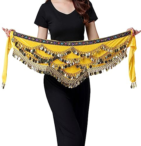 Aatpuss Ceinture de danse du ventre, pour femme - Foulard pour danse du ventre - Foulard professionnel pour danse du ventre - Avec pièces de monnaie - Pour danse du ventre, danse latino-américaine