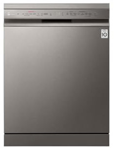 LG DF365FPS Freistehende Spülmaschine, Serie 3, 14 Stellen, QuadWash-System mit 4 Armen, Dampfsprüher TrueSteam, automatische Türöffnung, 3. Besteckkorb, WLAN, Grau