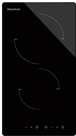 Taurus V302MT - Placa vitrocerámica, 3000W, 2 zonas de calentamiento, 9 niveles de potencia, control táctil deslizante, temporizador hasta 90 min, negro