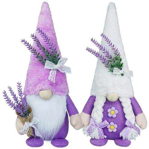 CRCZK Decorazione per gnomo primaverile in peluche lavanda gnomi decorazioni per la casa gnomo svedese regali per le donne fatto a mano viola decorazione cucina vassoio primavera vassoio decorazione