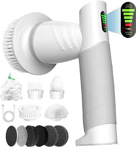 ERAVOR Spazzola elettrica per la pulizia del bagno, spazzola elettrica a doppia velocità, con 9 testine per la pulizia di vasca, piastrelle, pavimenti, stufe, lavandini, cucina, auto