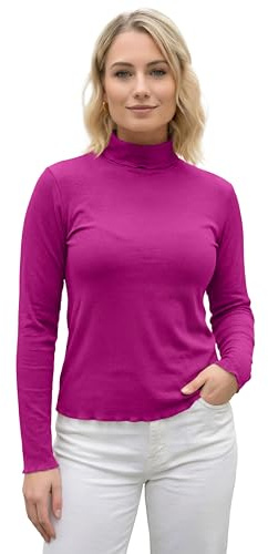 Love My Fashions® Ribbed Polo Neck Jumpers for Women UK Long Sleeve T Shirt for Ladies Casual Wear Roll Neck Top for Women Fuchsia