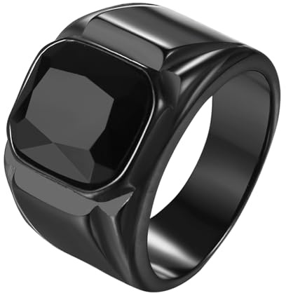 OIDEA Herr agat svart ring: Sigillring med fyrkantig agat biker kjol herrring bandring band ring av rostfritt stål smycke present för män far vän storlek 64