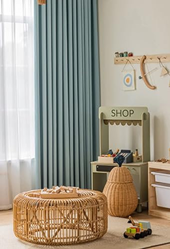 Whoiy Wohnzimmer Vorhänge Blau Jacquard mit Ösen 183 cm Höhe, Einfarbig Blickdichter Gardiene Vorhang Chenille Verdunklungsgardine für Schlafzimmer, 183x132 cm (B x H)