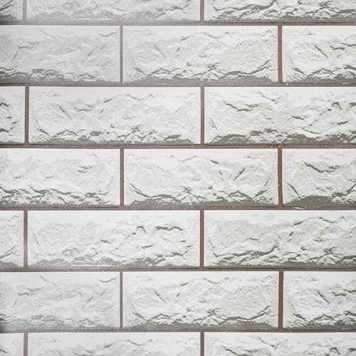 Self Adhesive Wallpaper Brick Stone Effect Wallpaper for Kitchen Walls Vinyl Film Wall Stickers Paper Roll for Bedroom & Living Room 45x300cm (White Metro Tiles B1070)