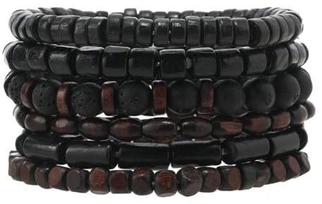 MILAKOO 6PCS Holzarmband für Gebet Meditation Mala Perlen Einstellbare Handmade Armbänder Multi-layer