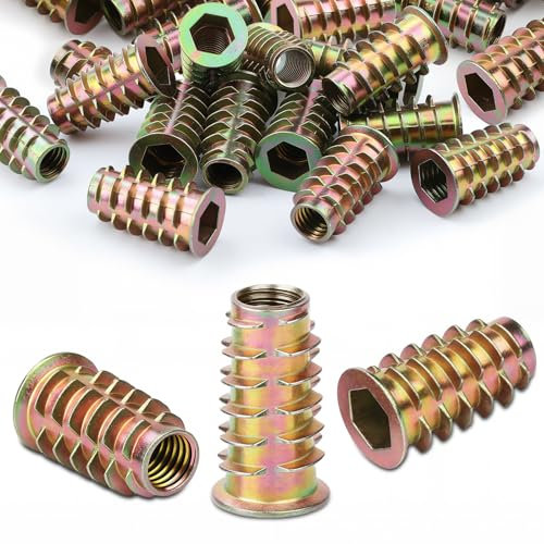 25 PCS Threaded Inserts M8 (8MM) X 25MM Threaded Inserts for Wood M8 Threaded Insert Premium Zinc Alloy Insert Nuts Hex Drive Head for Wood Furniture Carpenter DIY and Many Project