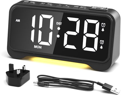 ROCAM Digital Alarm Clock with 7.5 Display, Big Numbers, Day of Week, Dual Alarms, Weekday Weekend Mode, Night Light, Dimmer, Power-Off Memory - Ideal for Bedroom