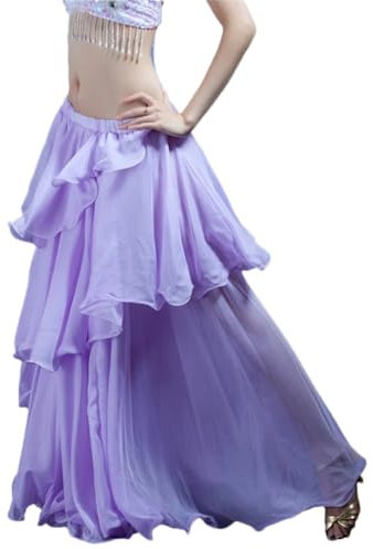 Dam magdans kostym kjol dans magdans magdans solid lång kjol chiffong swing scenkjol, Lila, one size