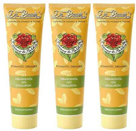 Dr. Bauer's Homeo & Pathie Dentifricio Romantic Dreamer, vegano, omeopatico, con acido ialuronico, Q10, vitamina B12 e olio di arancia, gusto fruttato, cura dentale delicata per gengive sane (3)