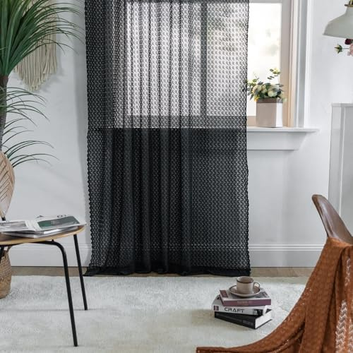 Tolldek Visillo de gasa de 150 x 120 cm, color azul marino, 1 unidad, textura hueca de trigo, moderna, con ganchos, trabillas de poliéster, para cocina, salón