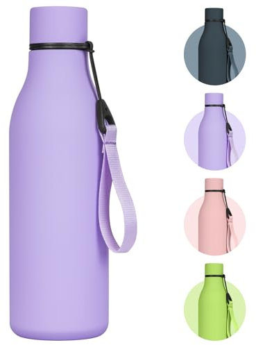 Flintronic 550 ML Botella agua Acero Inoxidable, Sin BPA, Botella Térmica con Doble Aislamiento al vacío, Botella de Agua Deportiva, para Niños, Adultos, Deporte, Oficina (Lavanda)