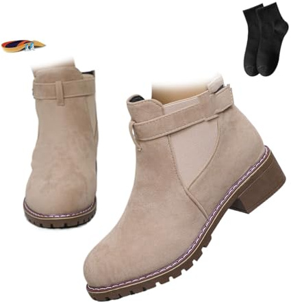 Botines retro con hebilla plana para mujer, de ante para otoño e invierno, tacón bajo, punta puntiaguda, botines cortos gruesos, informales, cómodos, zapatos de oficina para caminar, Pink, 39.5 EU