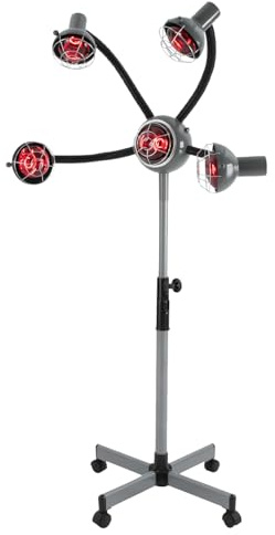 Cuffia da parrucchiere, a 5 teste a infrarossi, da salone con supporto, 220 V, 750 W, altezza regolabile 112 – 136 cm, 40 – 80 °C
