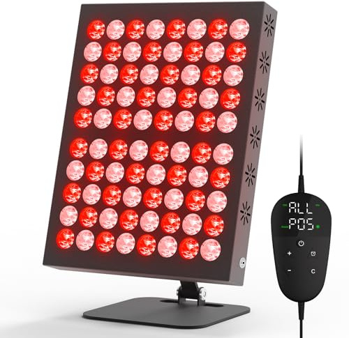 Hottoerak Panel de lámpara de luz roja, lámpara infrarroja de 62 W, luz roja de 660 nm y 850 nm con 80 LED, 5 niveles de brillo, temporizador de 10/20/30 minutos