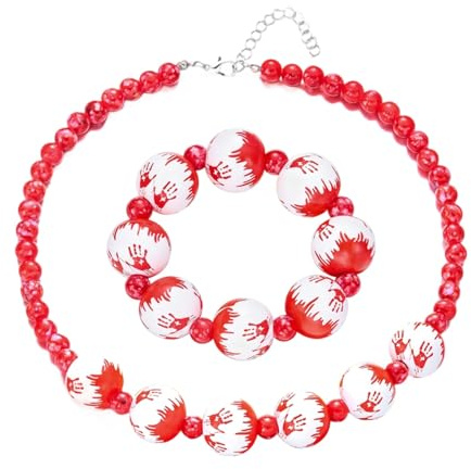 Kronabelle Ensemble collier et bracelet gothiques d'Halloween en poterie douce, avec motif empreintes de main sanglantes pour les fêtes