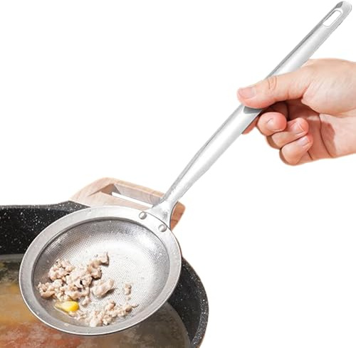Colino a Maglie in Acciaio Inossidabile - 29,3x9,8cm Cucchiaio con Manico Lungo | Cucchiaio in Acciaio Inossidabile con Manico Lungo with Filtro Olio, Schiumarola, Cucina Brodo Salsa Frittura