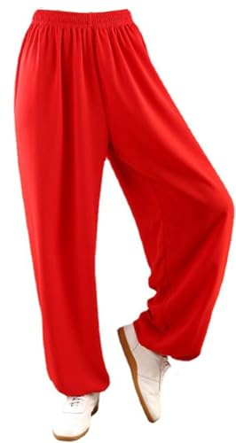 Pantalones De Tai Chi Unisex Ropa De Wing Chun Algodón con Seda Cintura Elástica Kung Fu Artes Marciales Pantalones De Entrenamiento Casual Yoga Entrenamiento Pantalones B,XXL