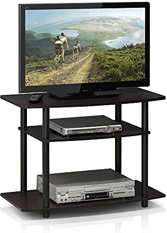 Furinno TURN-N-TUBE TV Stand, 3-Tier No Tools Entertainment Center, TV Console for TV up to 32 Inch, for Living Room, Bedroom, Dark Walnut