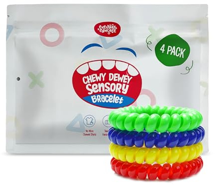 Sensory Chew Bracelets for Kids – 4 Pack Stretchy Coil Bracelet Fidget Toys for Kids with Autism ADHD SPD or Special Needs, Oral Motor Aids Jewelry Reduce Teething Biting and Anxiety