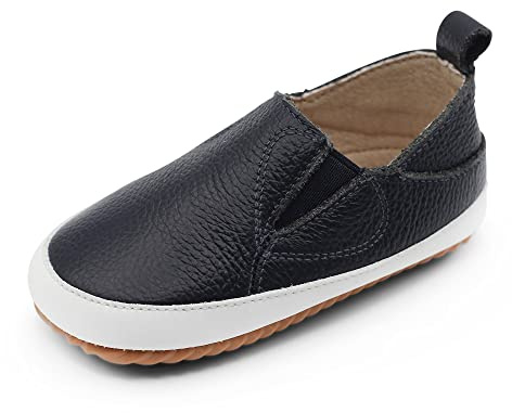 Dotty Fish Leather Infant Casual Shoes. Baby Boys Girls Slip-on Rubber Sole Trainers. First Walkers. Non-Slip Navy ‘Stomp’ Toddler Shoes (5 UK Child)