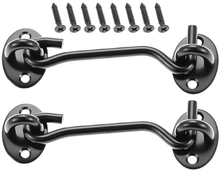 Mgoodoo 4 Inch Hook and Eye Latch,2Pcs Stainless Steel Black Gate Hook | 100mm Cabin Hooks Eye Latch Door Lock,for Wooden Gates,Window Brace Gate Door Catch Garden Shed