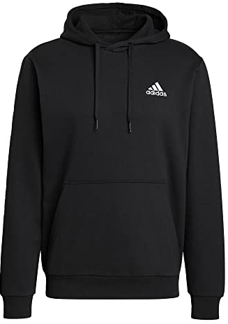 adidas Men's Essentials Fleece Hoodie, Black/White, Medium
