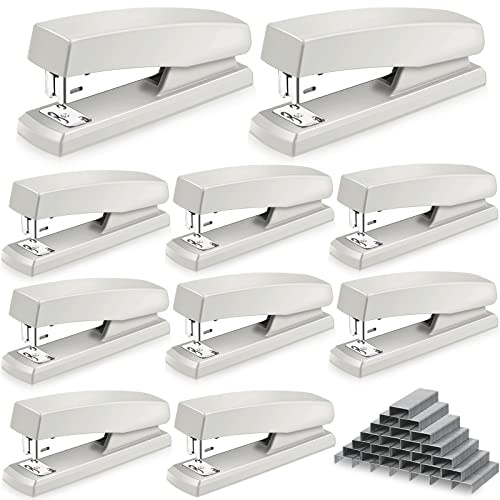 Marspark 10 Pcs Stapler for Desk Office Staplers Bulk with 6000 Staples 25 Sheet Capacity for School Office (White)