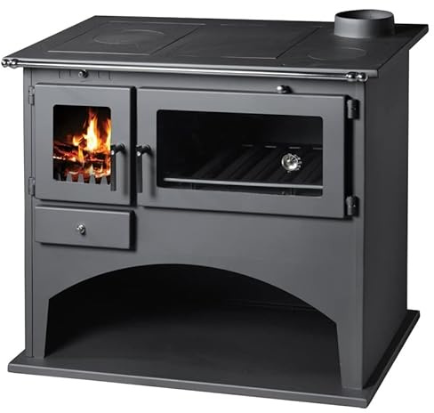 EEK A Kaminugn med bakfack och spisplatta, verkstadsugn Viki, 10,5 kW, svensk ugn, öppen spis, stuga-ugn, grå