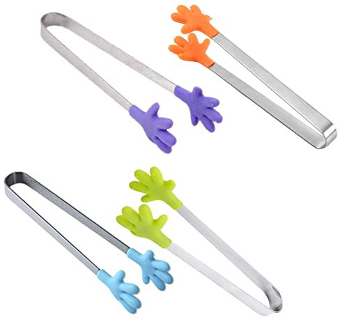 4 Stück Multifunktionale Mini-Greifzange Silikon-Handform Zange Zuckerzange Essen Clip Edelstahl Eiszange für Zucker Süßigkeiten Kaffee Eis Bar Küche