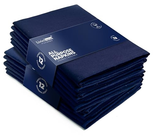LivinEase Cotton Cloth Napkins Set of 12-100% Cotton 46 x 46 cm Reusable Oversized Navy Dinner Napkins -Heavy Weight Hotel Quality Pure Fabric -Ideal for Home Use & Events (Navy)